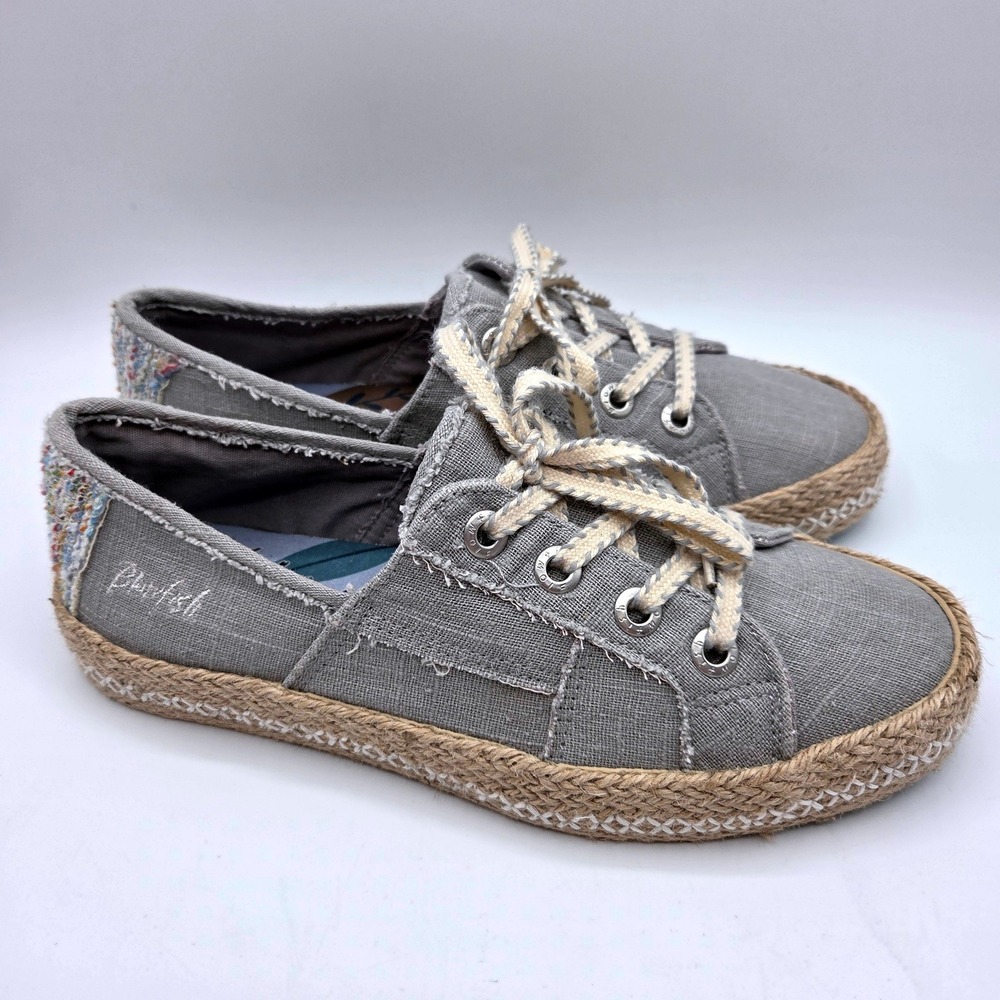Blowfish Malibu Sneakers Womens Grey Canvas Espadrille Tweed Distressed Boho